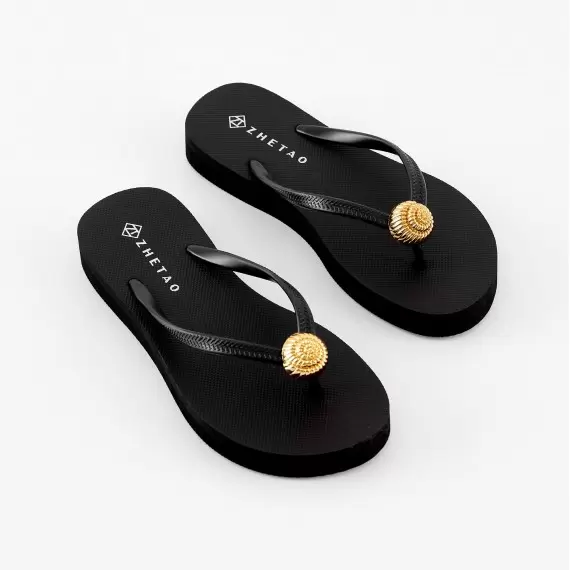 Golden Shell Black Flip-Flops