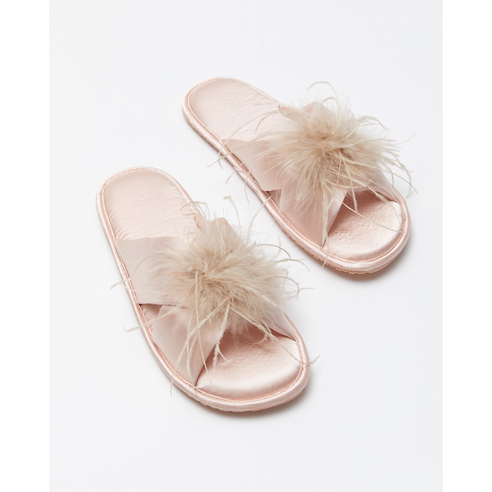 Women's light pink house slippers with feather trim(0edec295-22ad-11f1-badc-00155d004616) photo 1