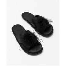 Women's black house slippers with feather trim(0edec29d-22ad-11f1-badc-00155d004616) photo 1