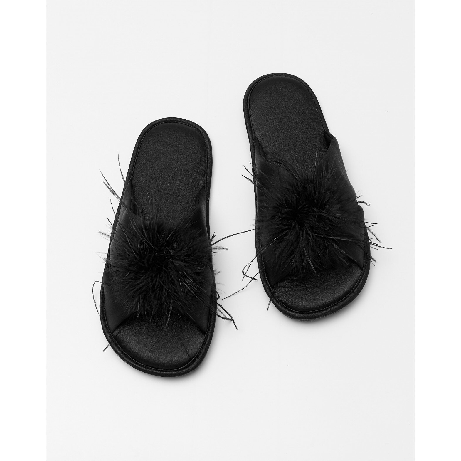 Women's black house slippers with feather trim(0edec29d-22ad-11f1-badc-00155d004616) photo 2