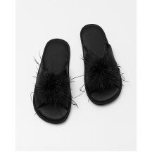 Women's black house slippers with feather trim(0edec29d-22ad-11f1-badc-00155d004616) photo 2