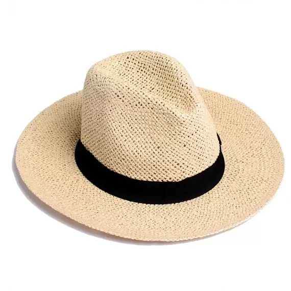 Beach hat with black ribbon Audrey