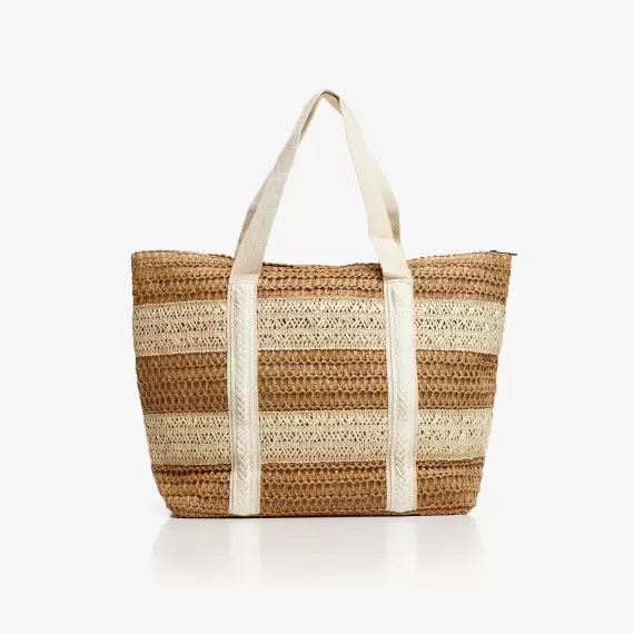 The bag is woven with linen handles