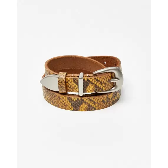 2.3 cm Brown Snake Print Leather Belt with Metal Buckle