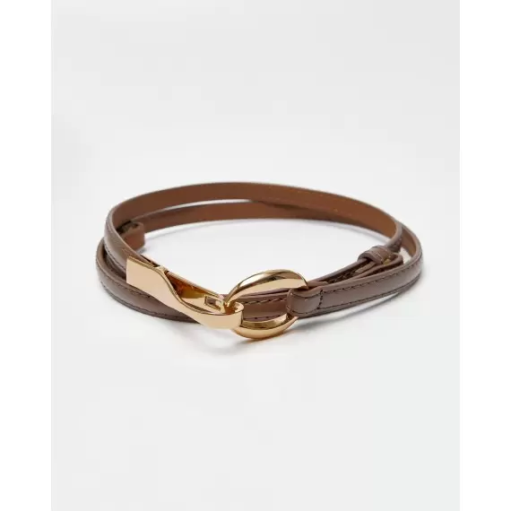 1 cm Nude Leather Belt with Gold Buckle