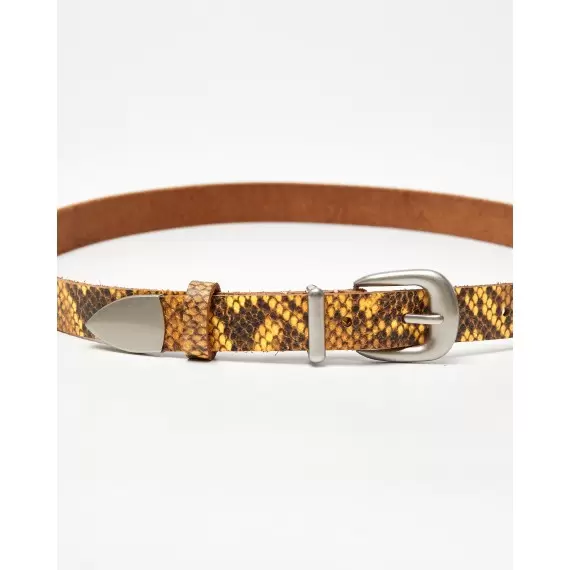2.3 cm Brown Snake Print Leather Belt with Metal Buckle
