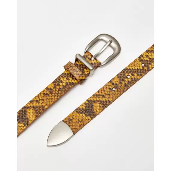 2.3 cm Brown Snake Print Leather Belt with Metal Buckle