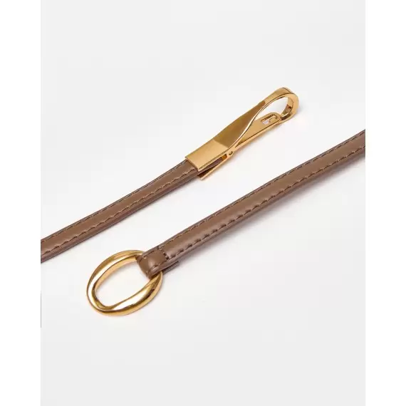 1 cm Nude Leather Belt with Gold Buckle