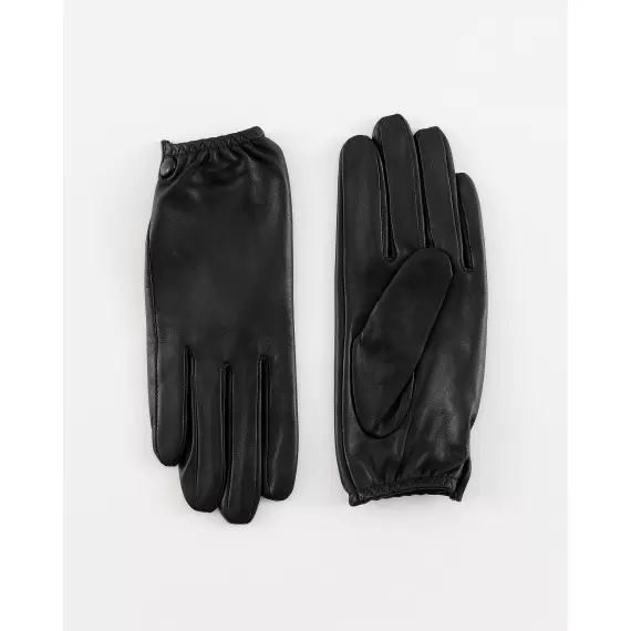 Women's black gloves with decorative button