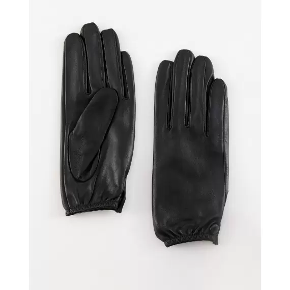 Women's black gloves with decorative button