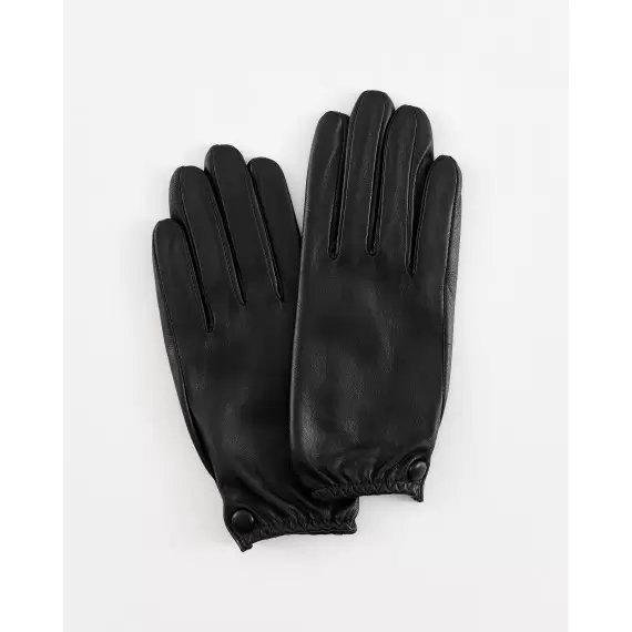 Women's black gloves with decorative button