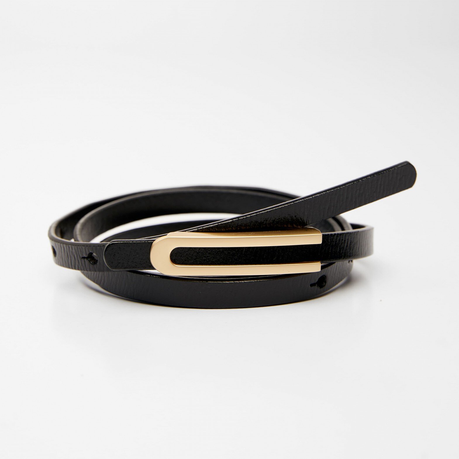 Women's leather belt for pants with metal buckle, width 1cm, black(b04bc15f-6bb7-11f0-8226-00155d004616) photo 1