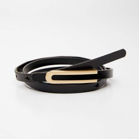 Women's leather belt for pants with metal buckle, width 1cm, black, Article: b04bc15f-6bb7-11f0-8226-00155d004616: b04bc15f-6bb7-11f0-8226-00155d004616 Women's leather belt for pants with metal buckle, width 1cm, black(b04bc15f-6bb7-11f0-8226-00155d004616) photo 1