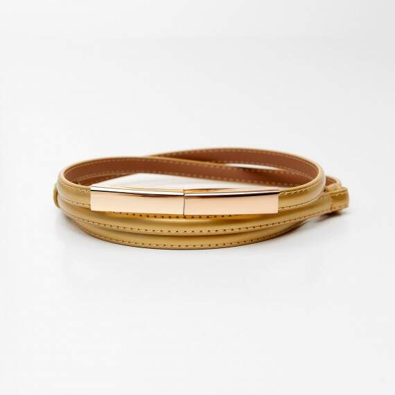 Women's leather belt for pants with metal buckle, width 1cm, golden(ea95e5b9-6c7a-11f0-8226-00155d004616) photo 1