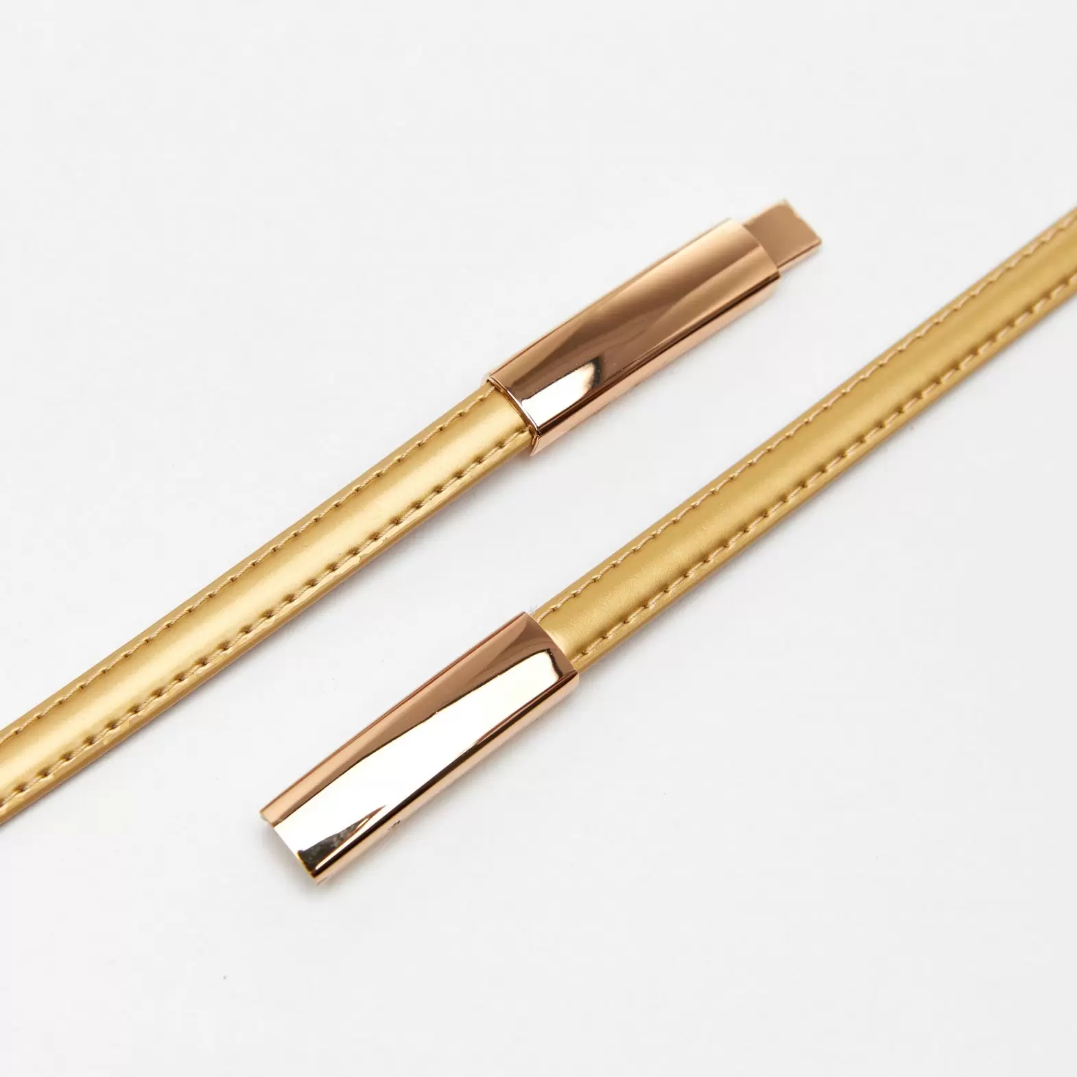 Women's leather belt for pants with metal buckle, width 1cm, golden