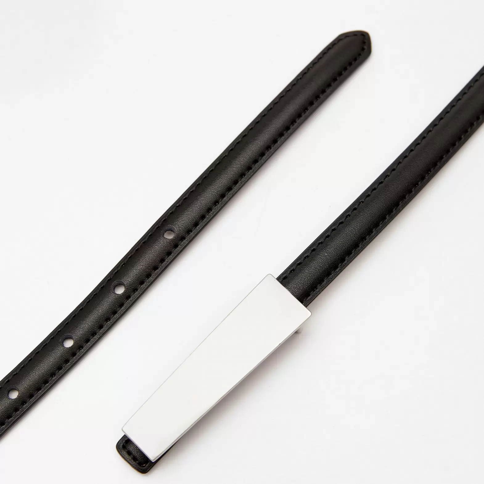 Women's leather belt for pants with metal buckle, width 1.5 cm, black