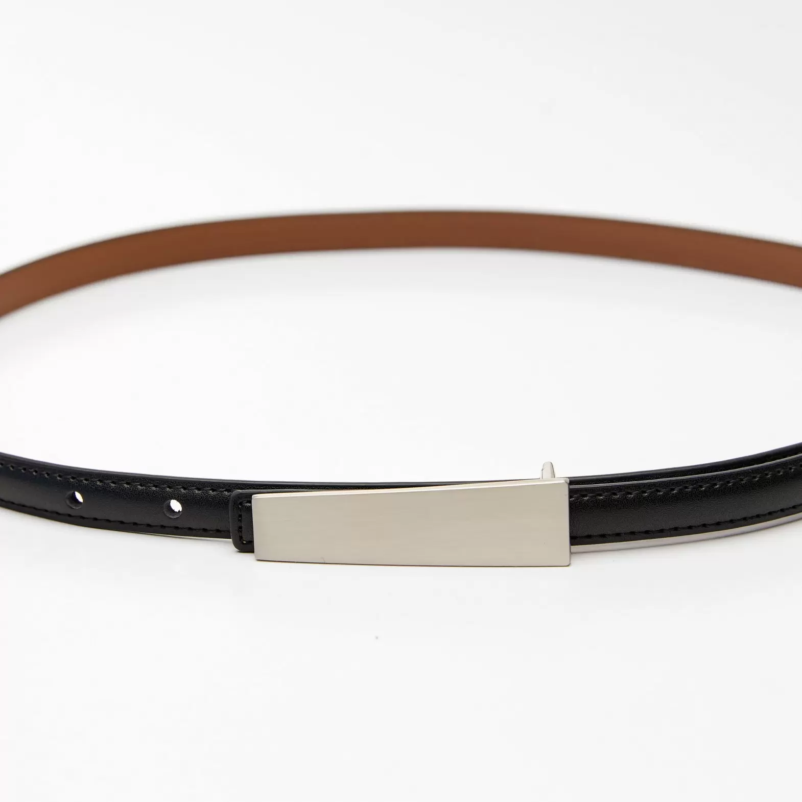 Women's leather belt for pants with metal buckle, width 1.5 cm, black
